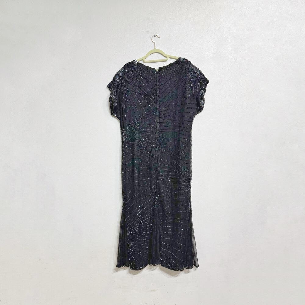 Laurence Kazar New York Black Silk Beaded Vintage Maxi Gown Sz 3X - Picture 10 of 11
